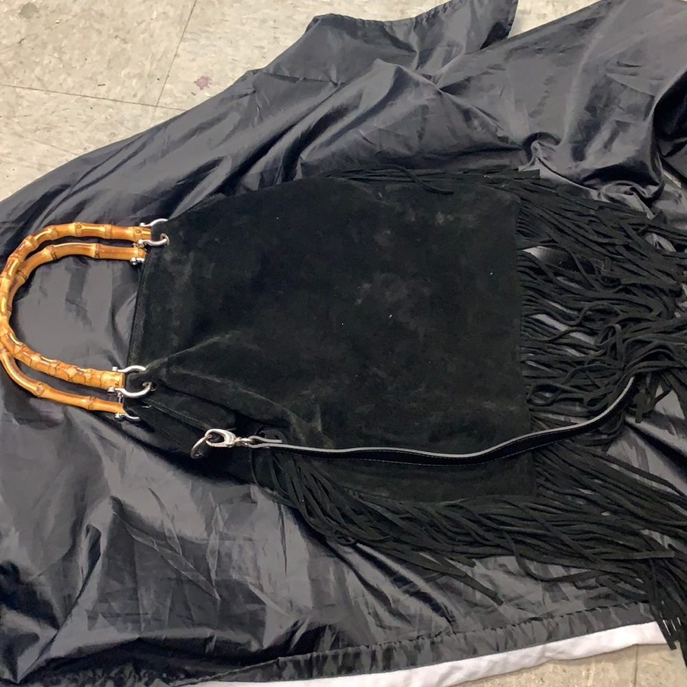 Black suede fringe bag